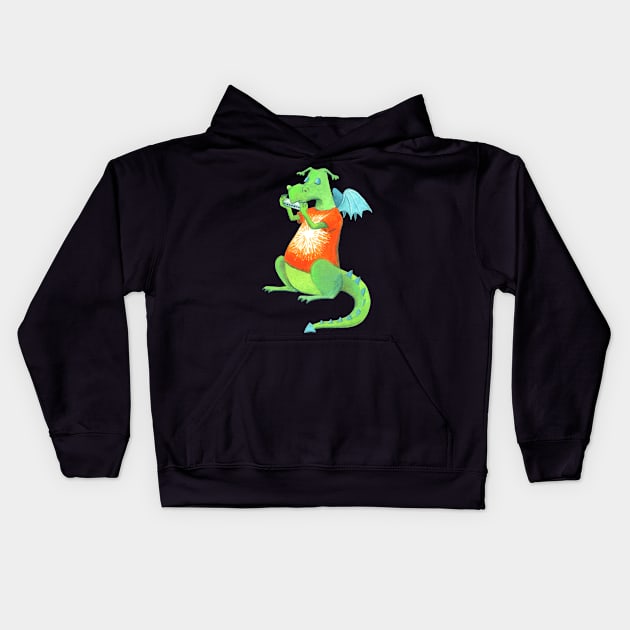 Dragon Harmonica Player Kids Hoodie by AlisonKolesar